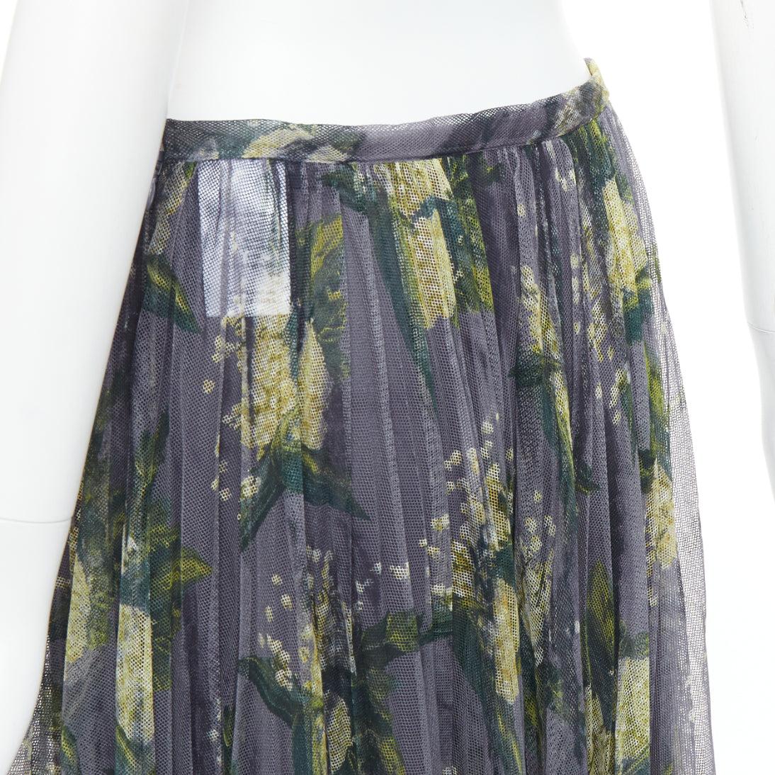 DIOR 2019 grey green floral print cotton tulle midi skirt FR42 XL 2
