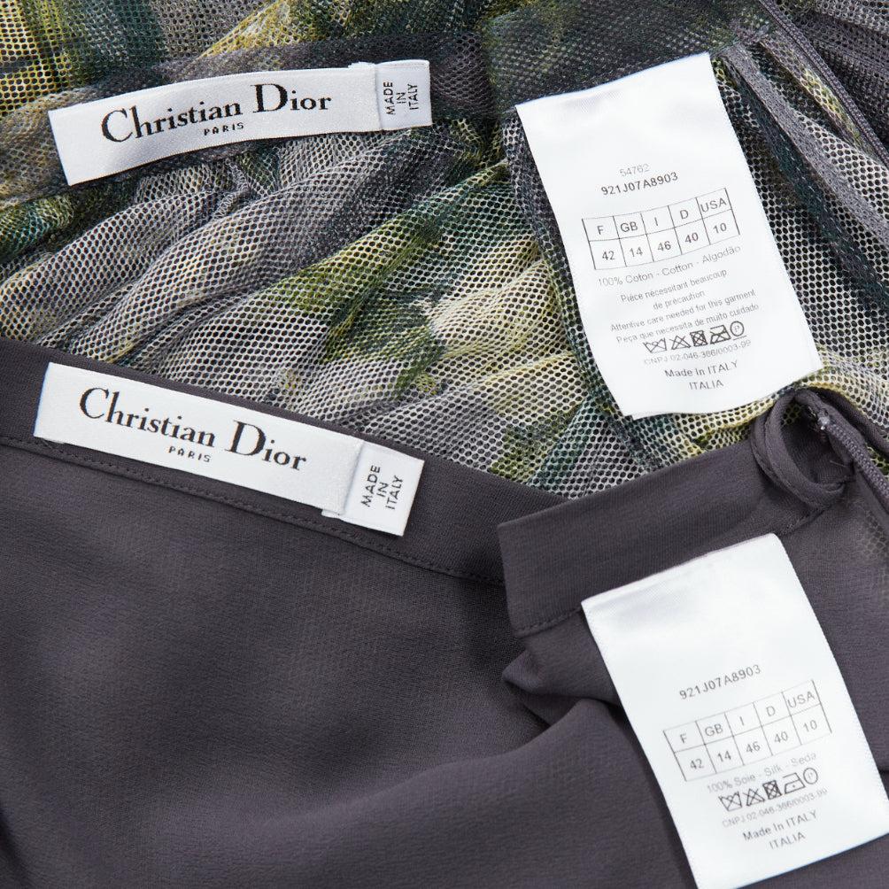 DIOR 2019 grey green floral print cotton tulle midi skirt FR42 XL 3