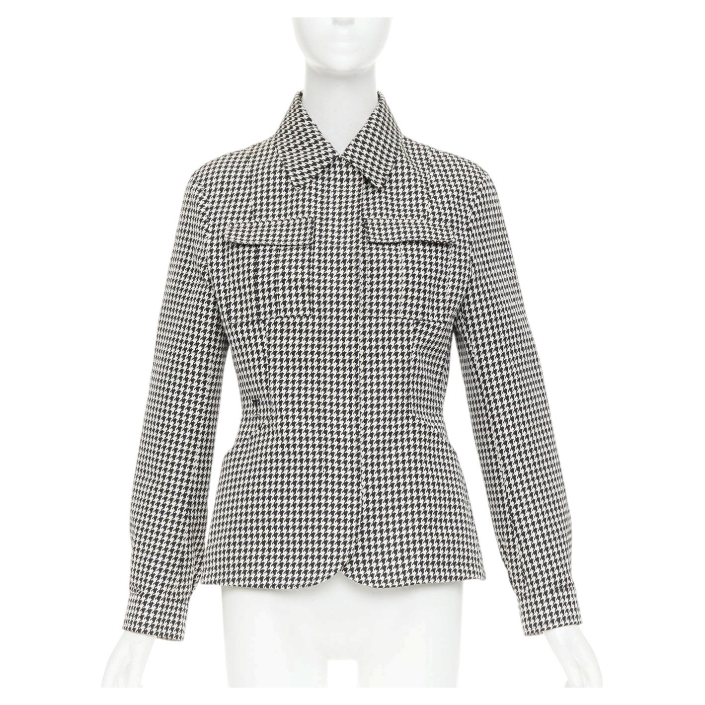 DIOR 2019 houndstooth bee embroidered utility cinched waist bar jacket FR38 M For Sale