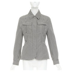 DIOR 2019 houndstooth bee embroidered utility cinched waist bar jacket FR38 M