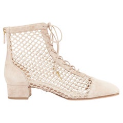 DIOR 2019 Naughtily-D beige suede net mesh lace up block ankle boots EU37.5