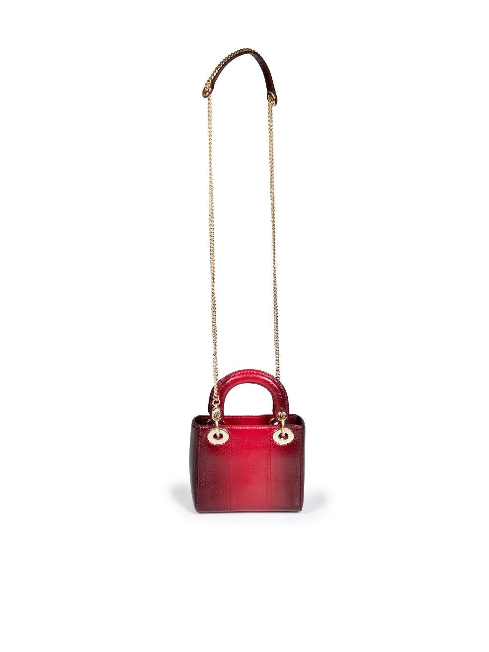 Dior 2019 Red Snakeskin Ombre Mini Lady Dior Bag In Good Condition In London, GB