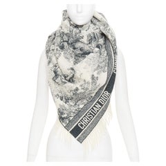 DIOR 2019 Toile De Jouy black cream wool large fringed blanket shawl throw