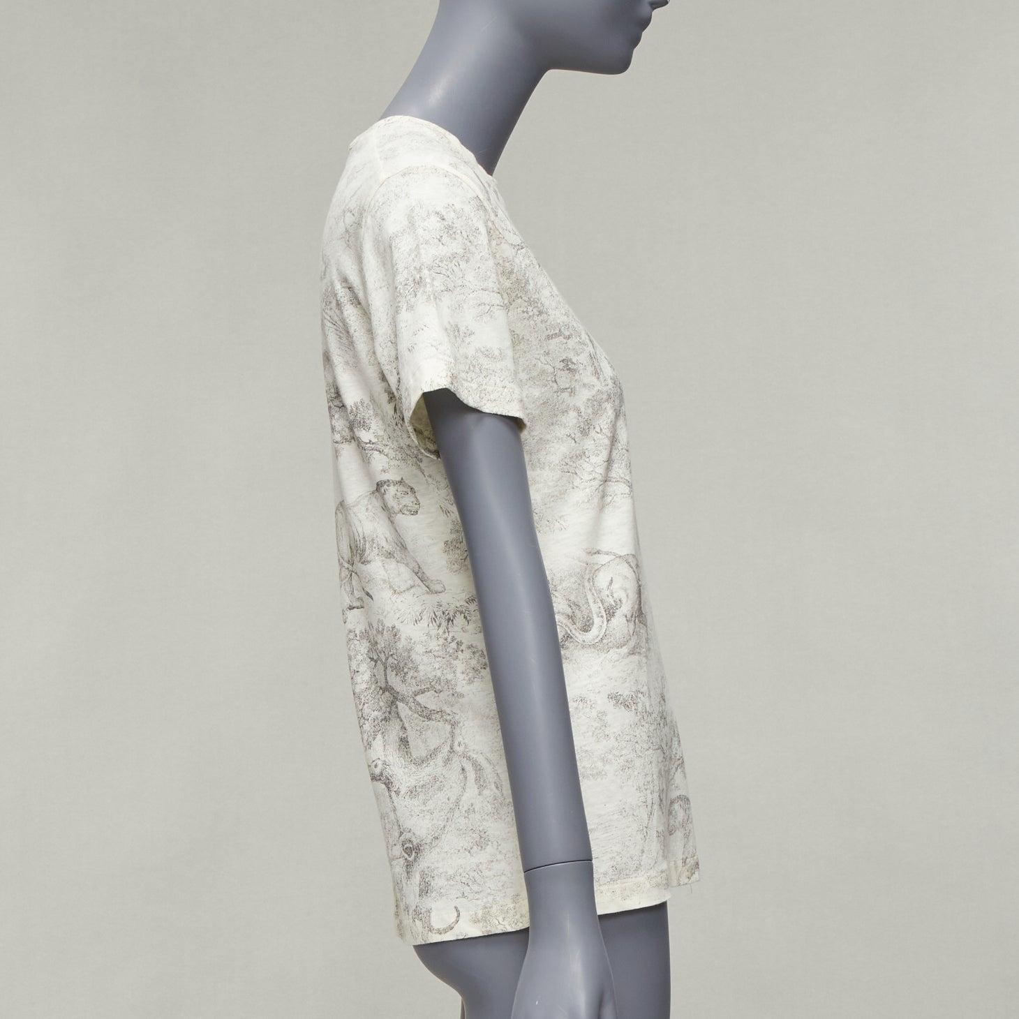 Women's DIOR 2019 Toile De Jouy print ecru cotton linen short sleeve tshirt XS