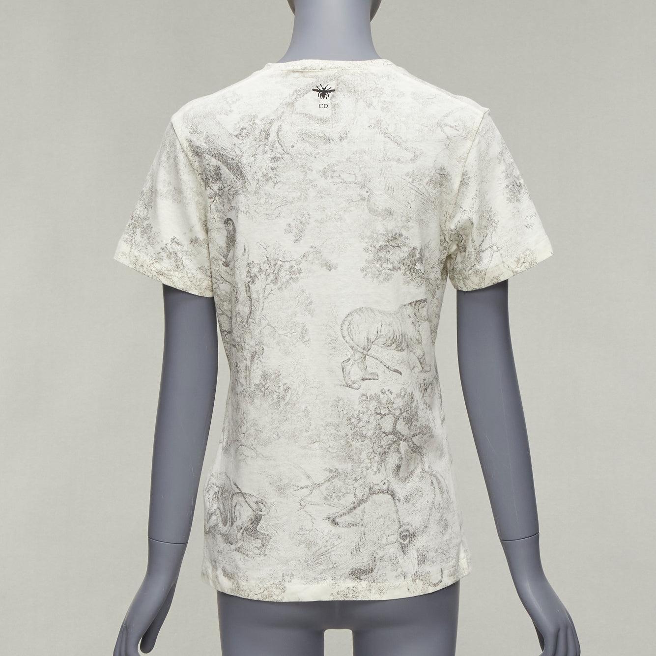 DIOR 2019 Toile De Jouy print ecru cotton linen short sleeve tshirt XS For Sale 1