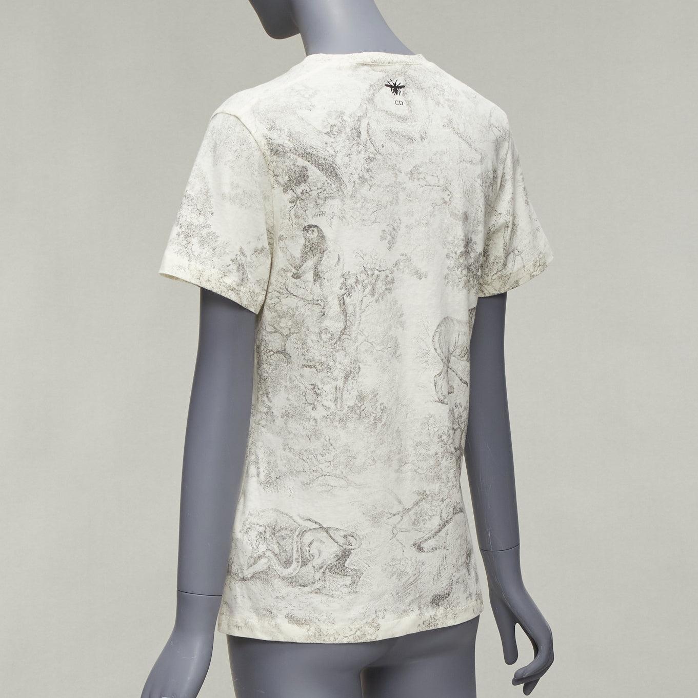 DIOR 2019 Toile De Jouy print ecru cotton linen short sleeve tshirt XS For Sale 2