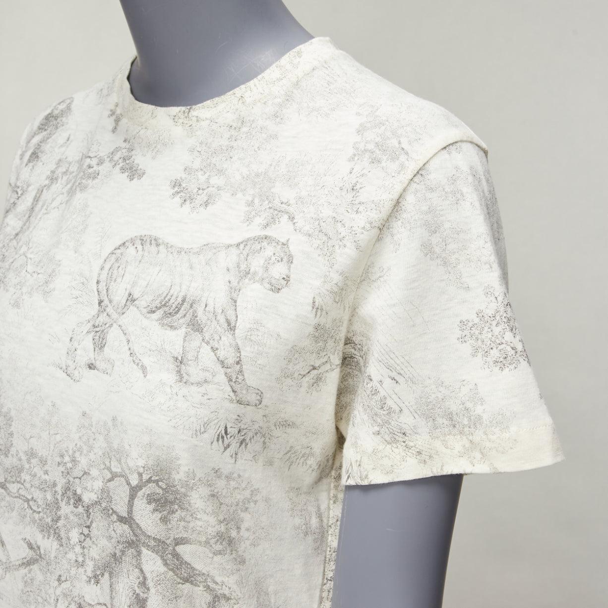 DIOR 2019 Toile De Jouy print ecru cotton linen short sleeve tshirt XS For Sale 3