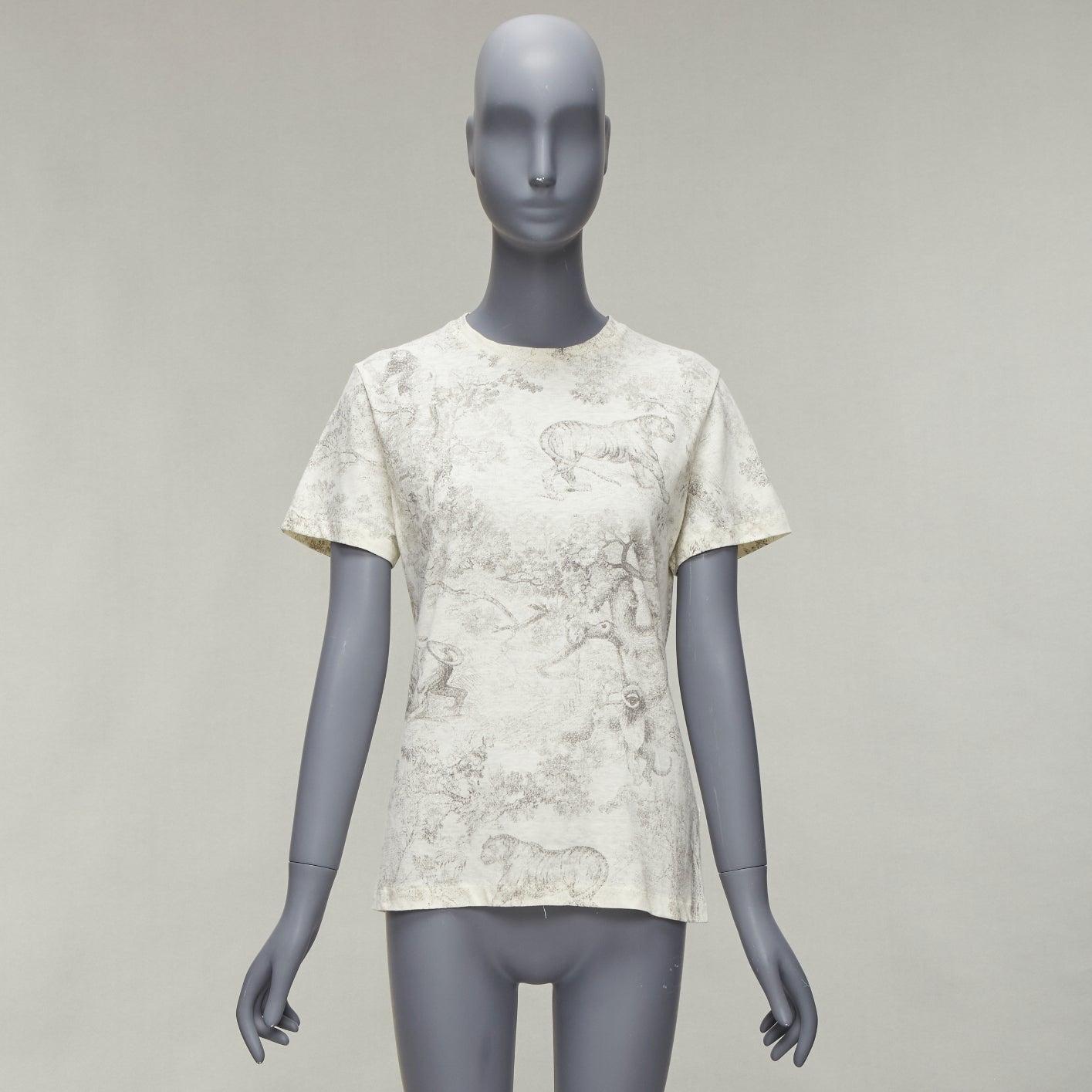 DIOR 2019 Toile De Jouy print ecru cotton linen short sleeve tshirt XS For Sale 5