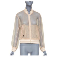 DIOR 2020 beige metallic mesh overlay sheer striped ribbed CD bomber jacket