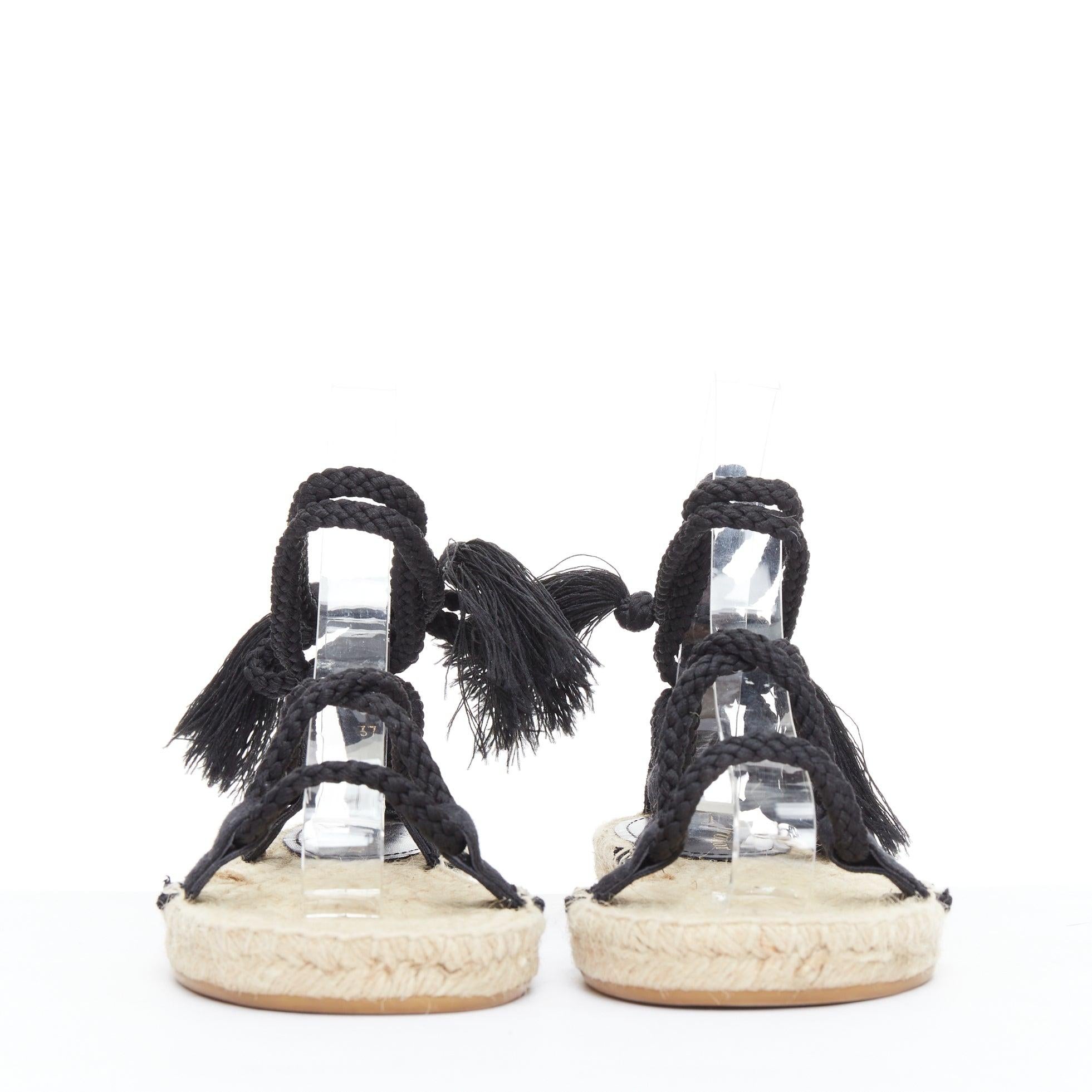 Black DIOR 2020 Diorexpress black embroidered cotton rope tie jute sandals EU37 For Sale