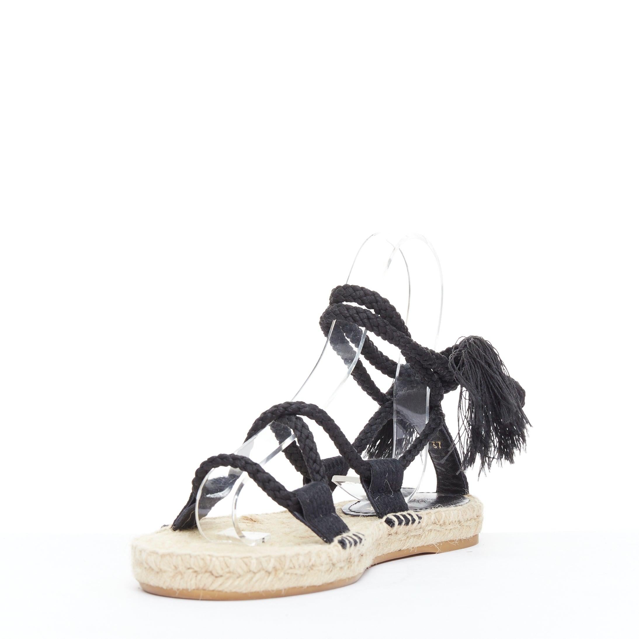 DIOR 2020 Diorexpress black embroidered cotton rope tie jute sandals EU37 In Excellent Condition For Sale In Hong Kong, NT