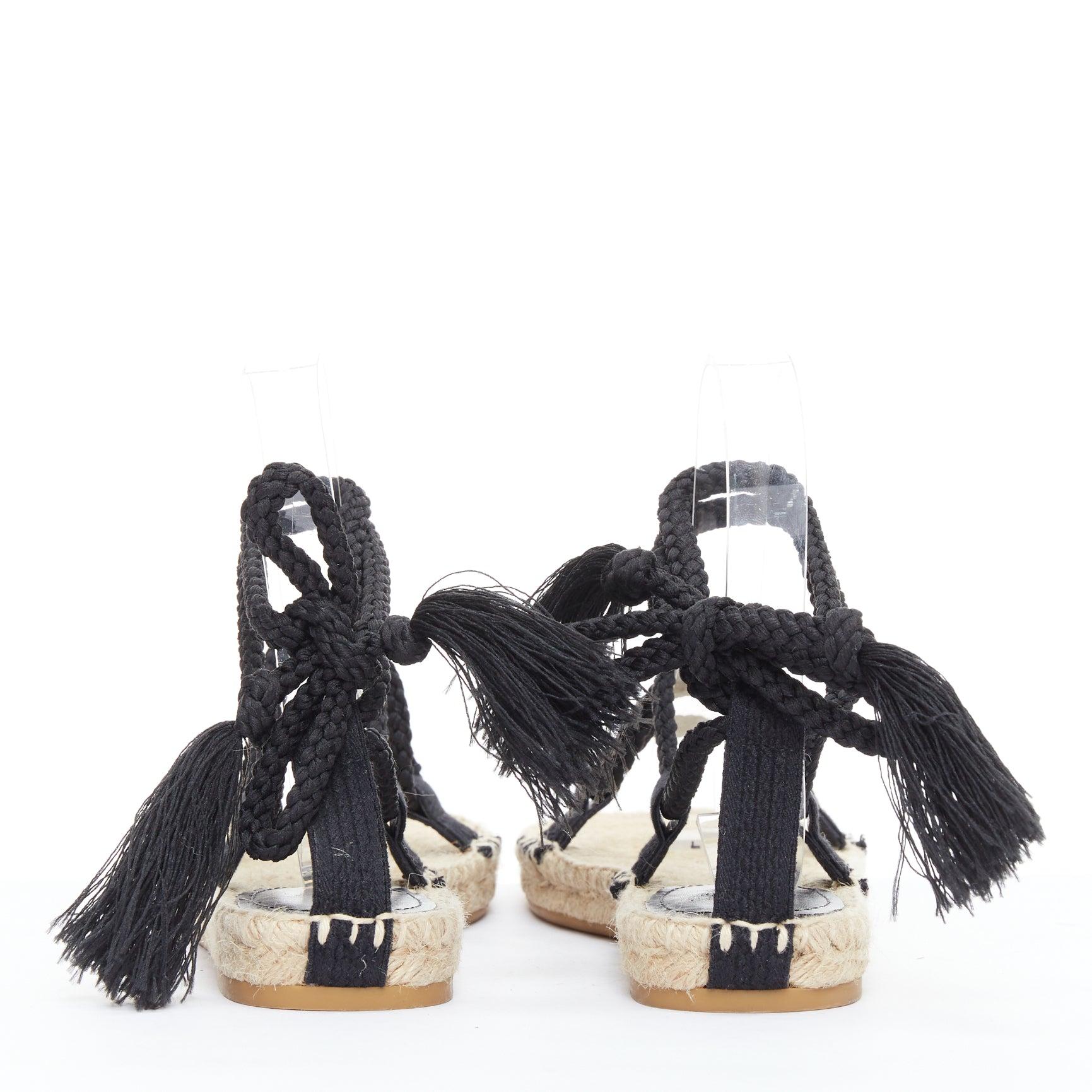Women's DIOR 2020 Diorexpress black embroidered cotton rope tie jute sandals EU37 For Sale