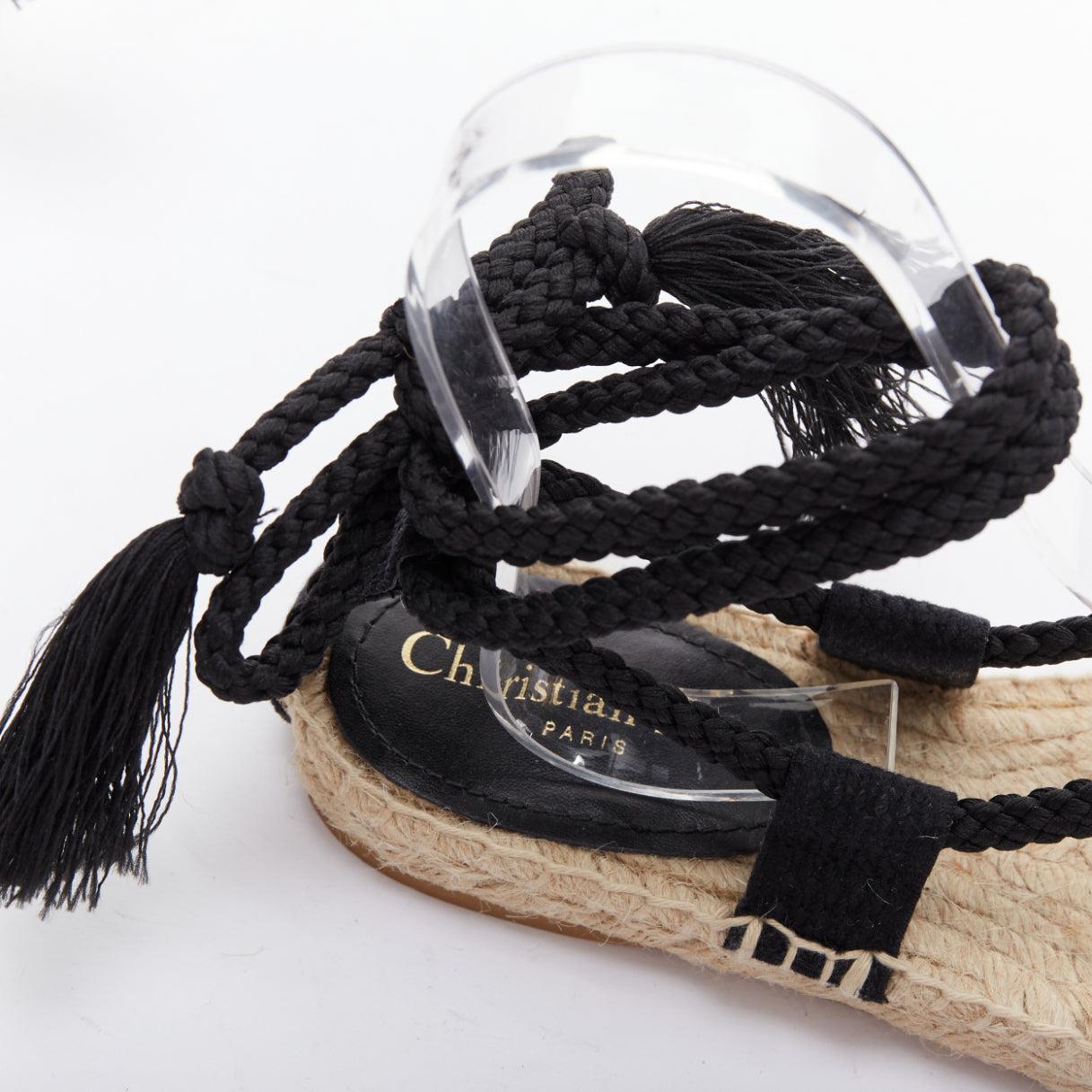 DIOR 2020 Diorexpress black embroidered cotton rope tie jute sandals EU37 For Sale 2