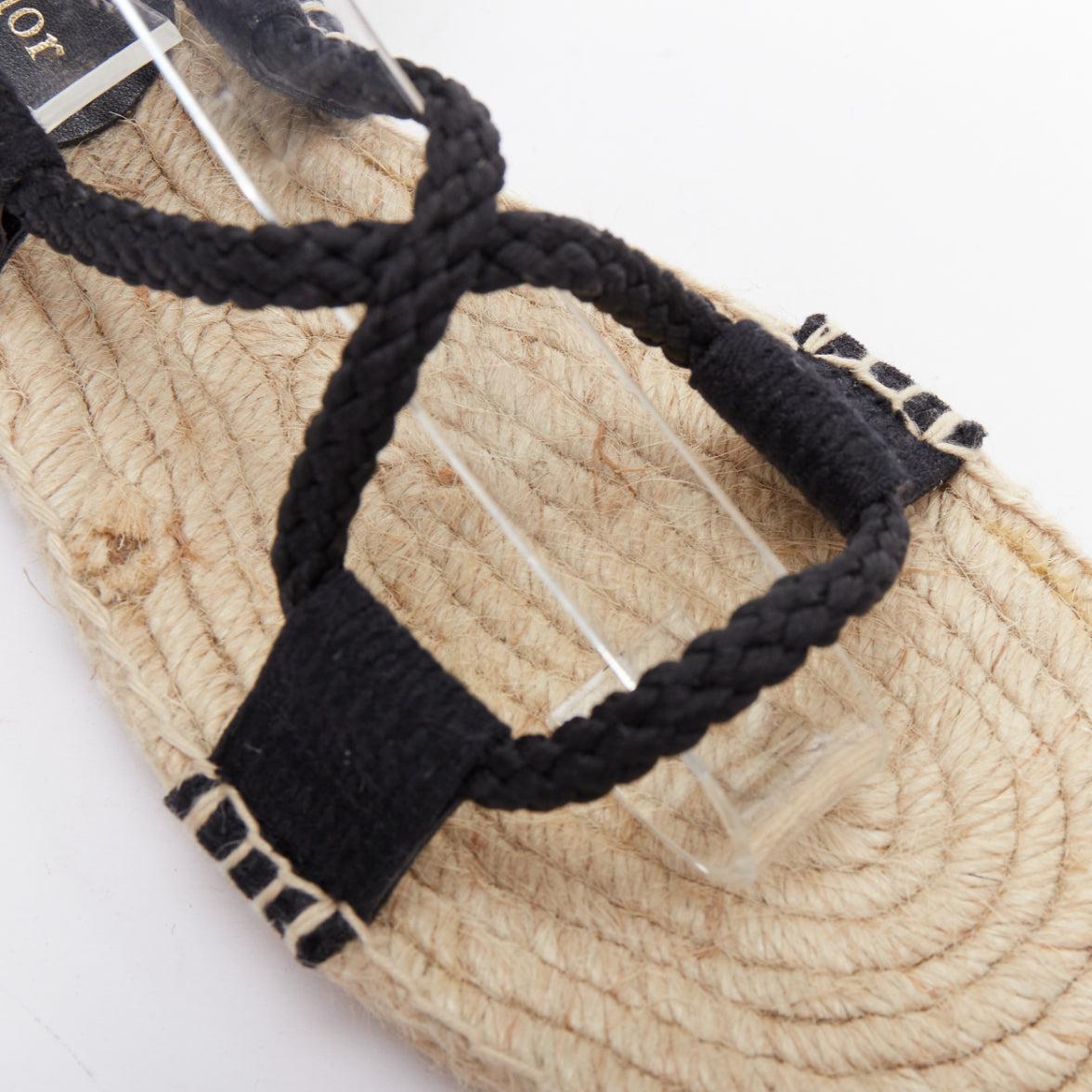 DIOR 2020 Diorexpress black embroidered cotton rope tie jute sandals EU37 For Sale 3
