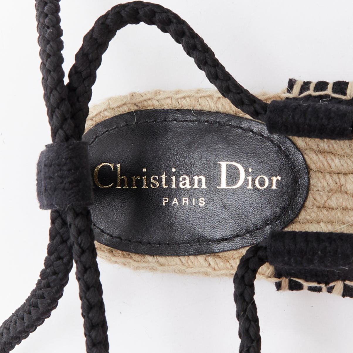 DIOR 2020 Diorexpress black embroidered cotton rope tie jute sandals EU37 For Sale 4