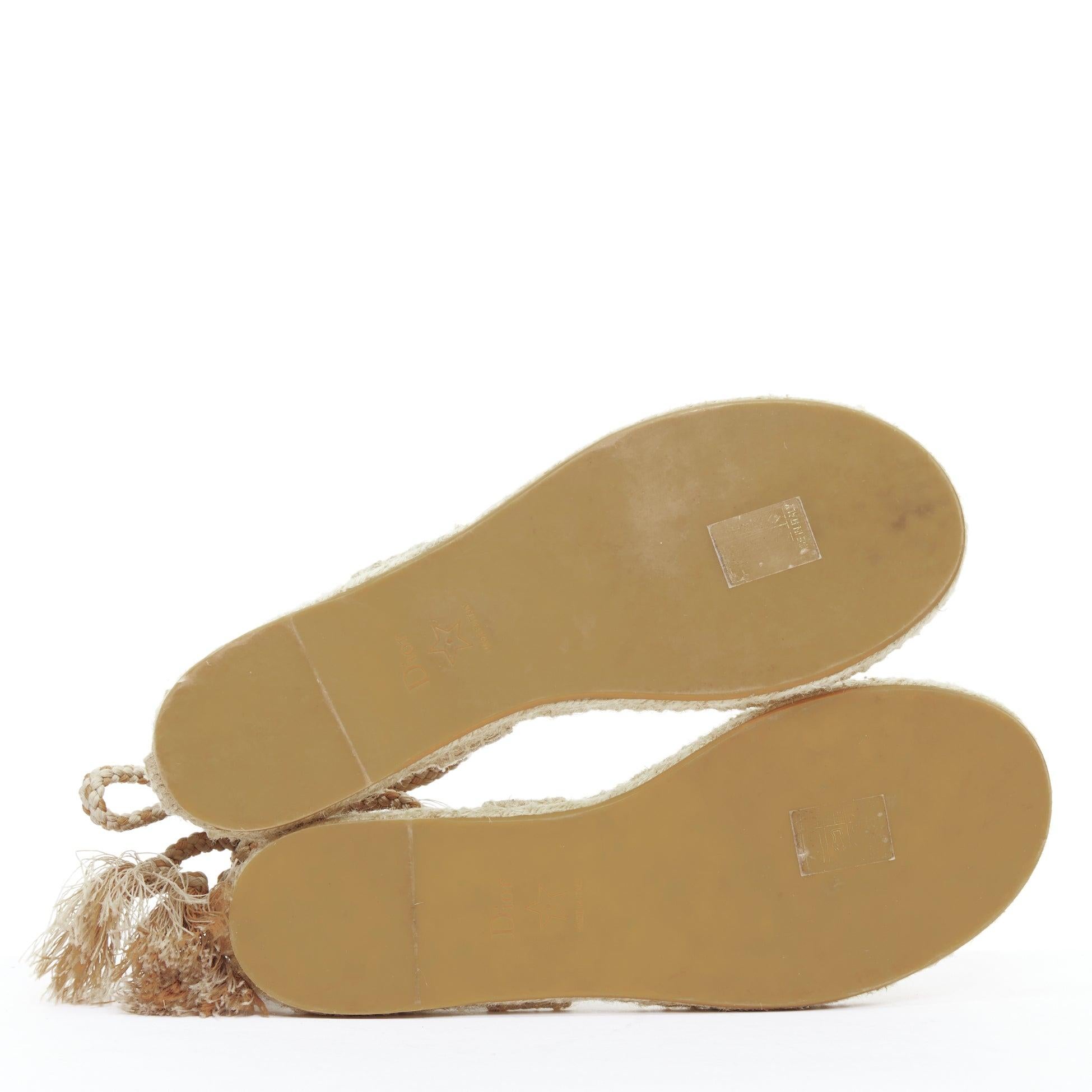 DIOR 2020 Diorexpress nude embroidered cotton rope tie jute sandals EU37 For Sale 6