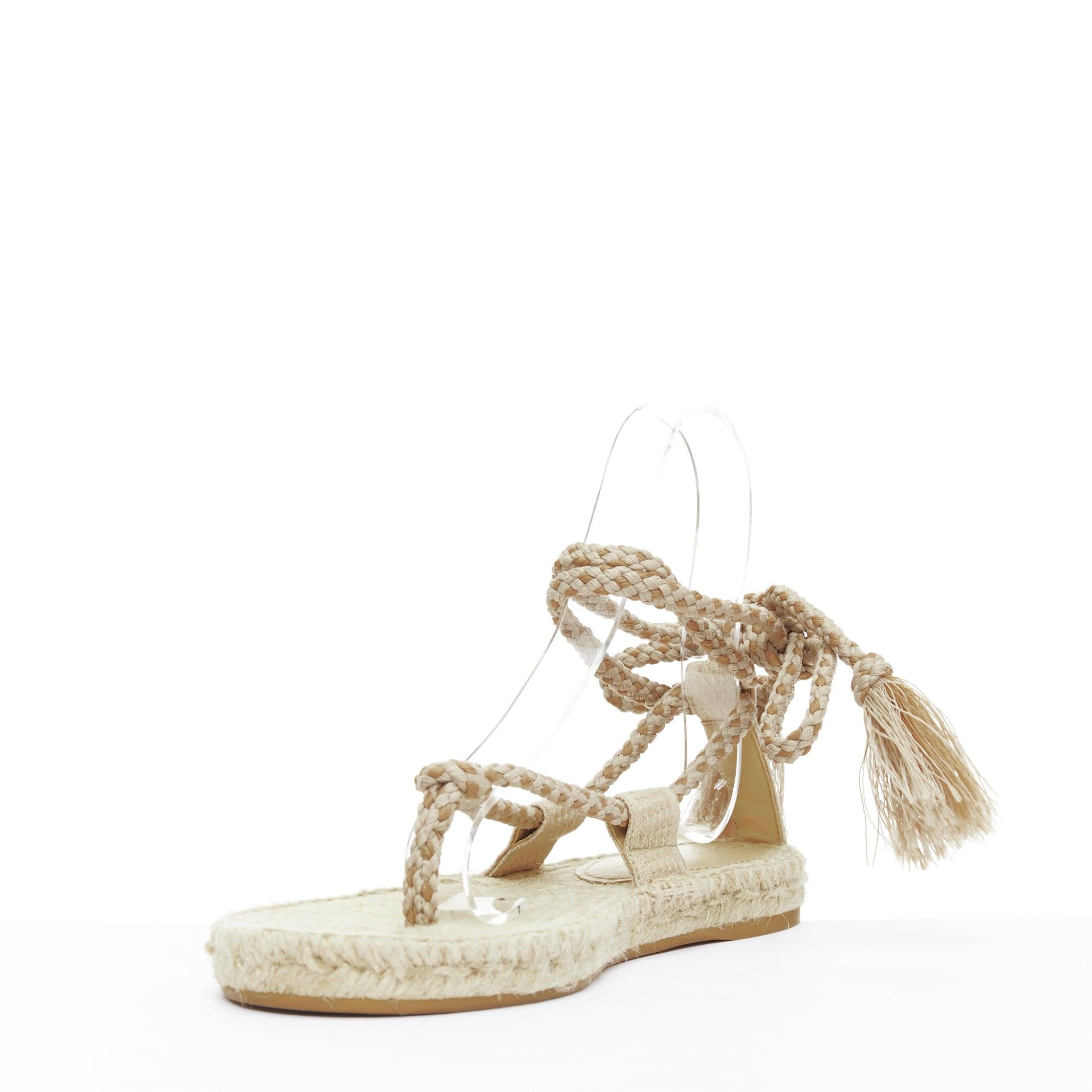 DIOR 2020 Diorexpress nude embroidered cotton rope tie jute sandals EU37 In Excellent Condition For Sale In Hong Kong, NT