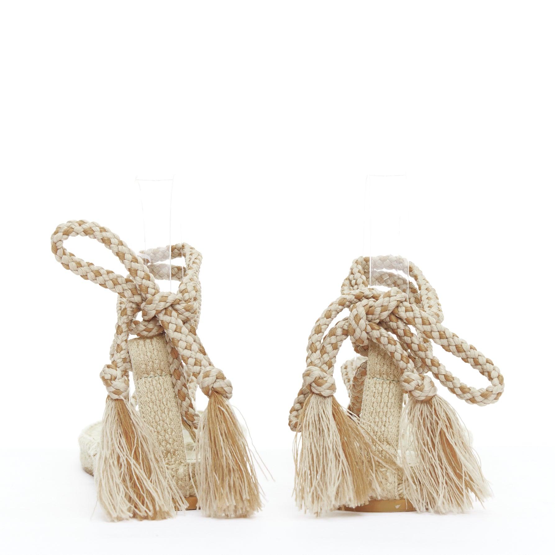 Women's DIOR 2020 Diorexpress nude embroidered cotton rope tie jute sandals EU37 For Sale