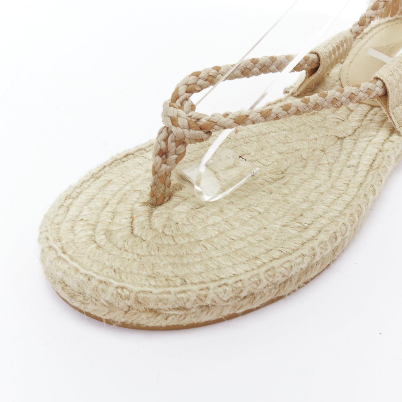 DIOR 2020 Diorexpress nude embroidered cotton rope tie jute sandals EU37 For Sale 2