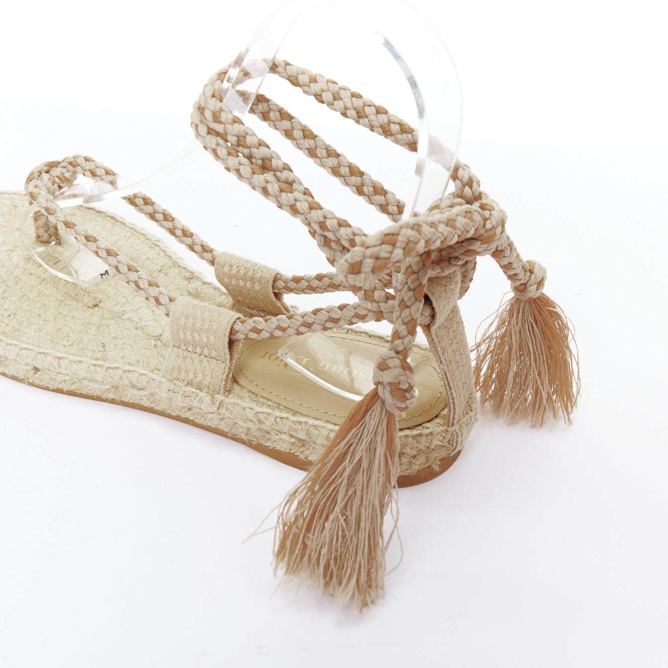 DIOR 2020 Diorexpress nude embroidered cotton rope tie jute sandals EU37 For Sale 3