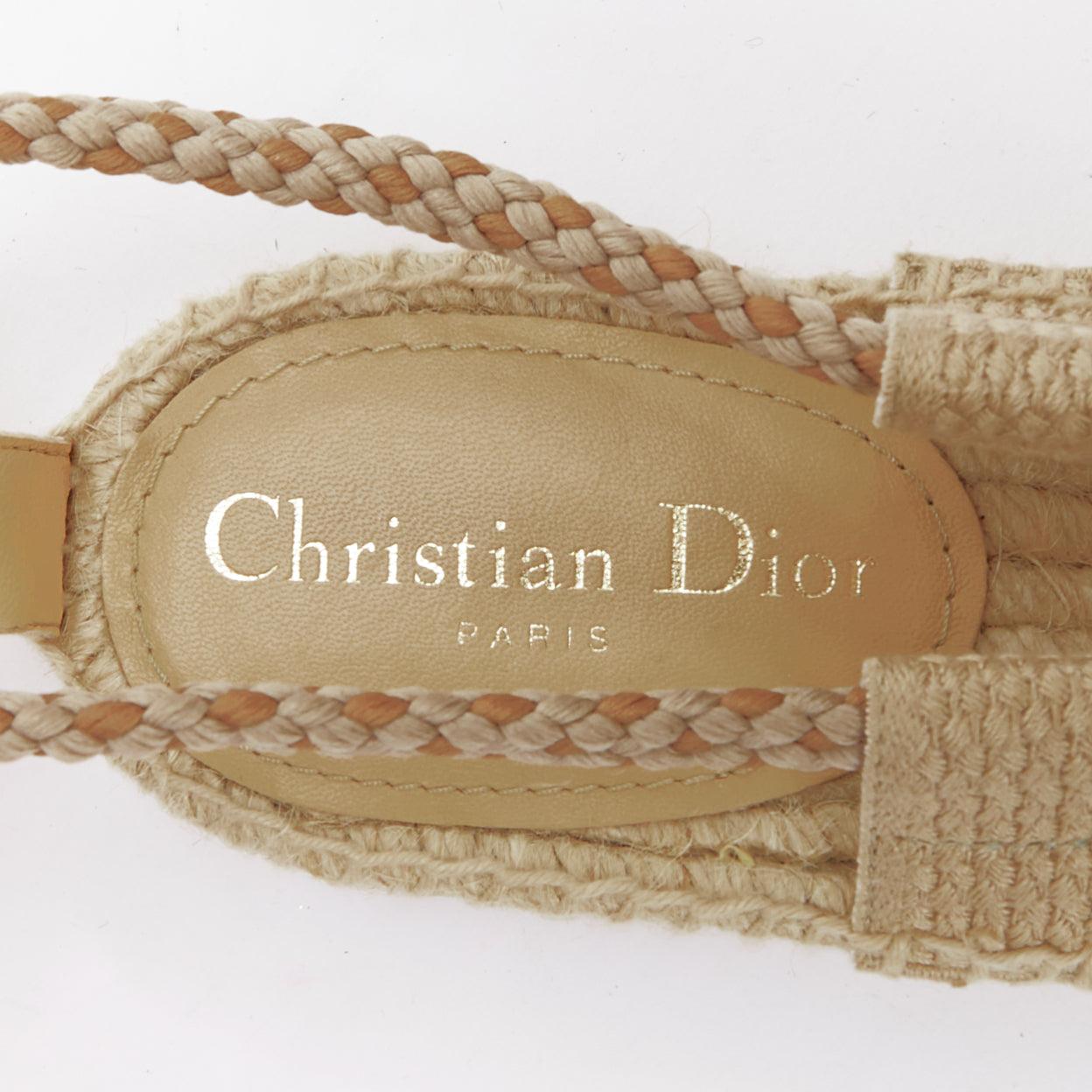 DIOR 2020 Diorexpress nude embroidered cotton rope tie jute sandals EU37 For Sale 4