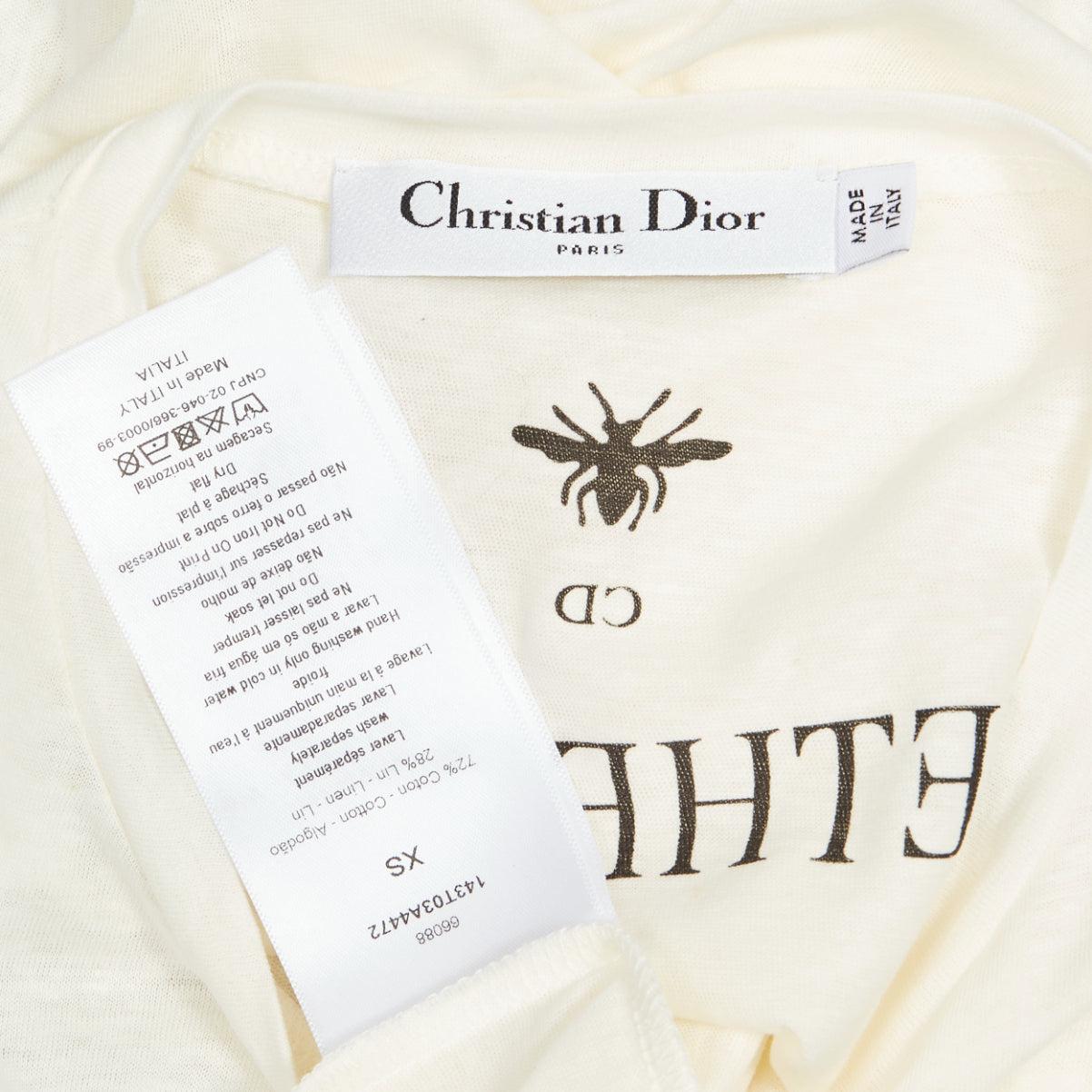 DIOR 2020 MMXX Together Apart print ecru washed cotton linen sleeve tshirt XS For Sale 4