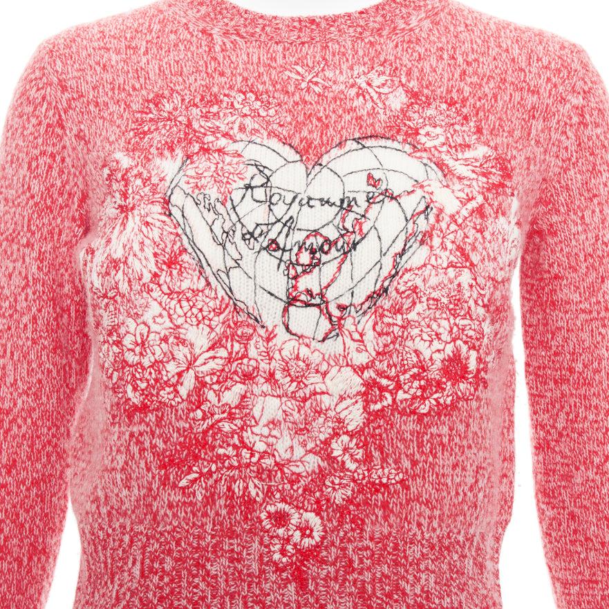 DIOR 2021 Dioramour red cream wool cashmere heart sweater FR36 S
Reference: VEHO/A00010
Brand: Dior
Designer: Maria Grazia Chiuri
Collection: FW 2021
Material: Wool, Cashmere
Color: Red, Cream
Pattern: Heart
Closure: Pullover
Extra Details: CD bee