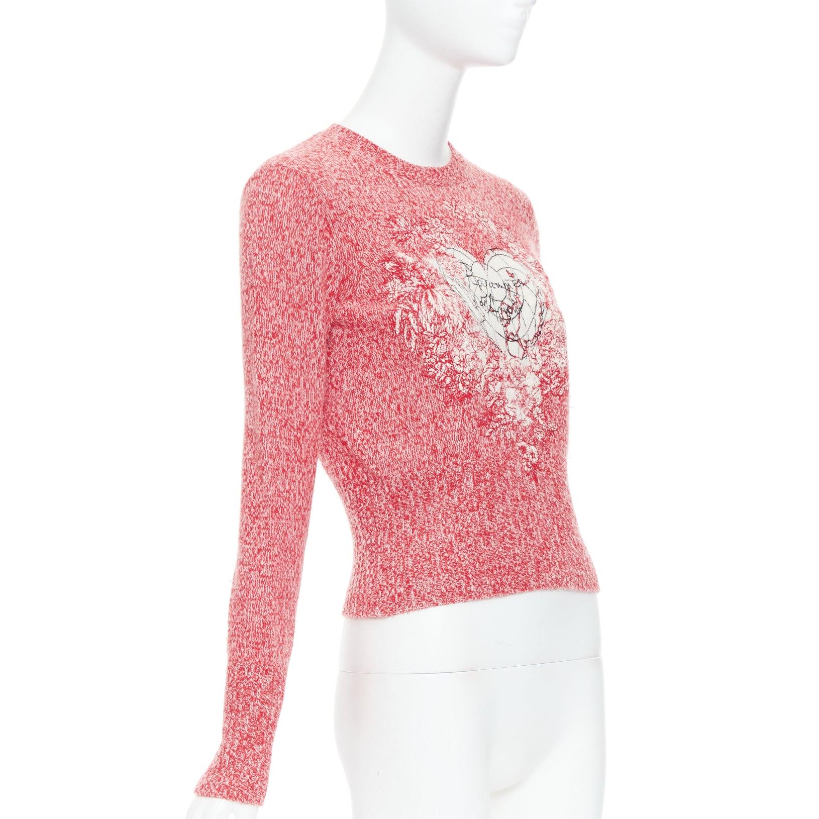 Red DIOR 2021 Dioramour red cream wool cashmere heart sweater FR36 S