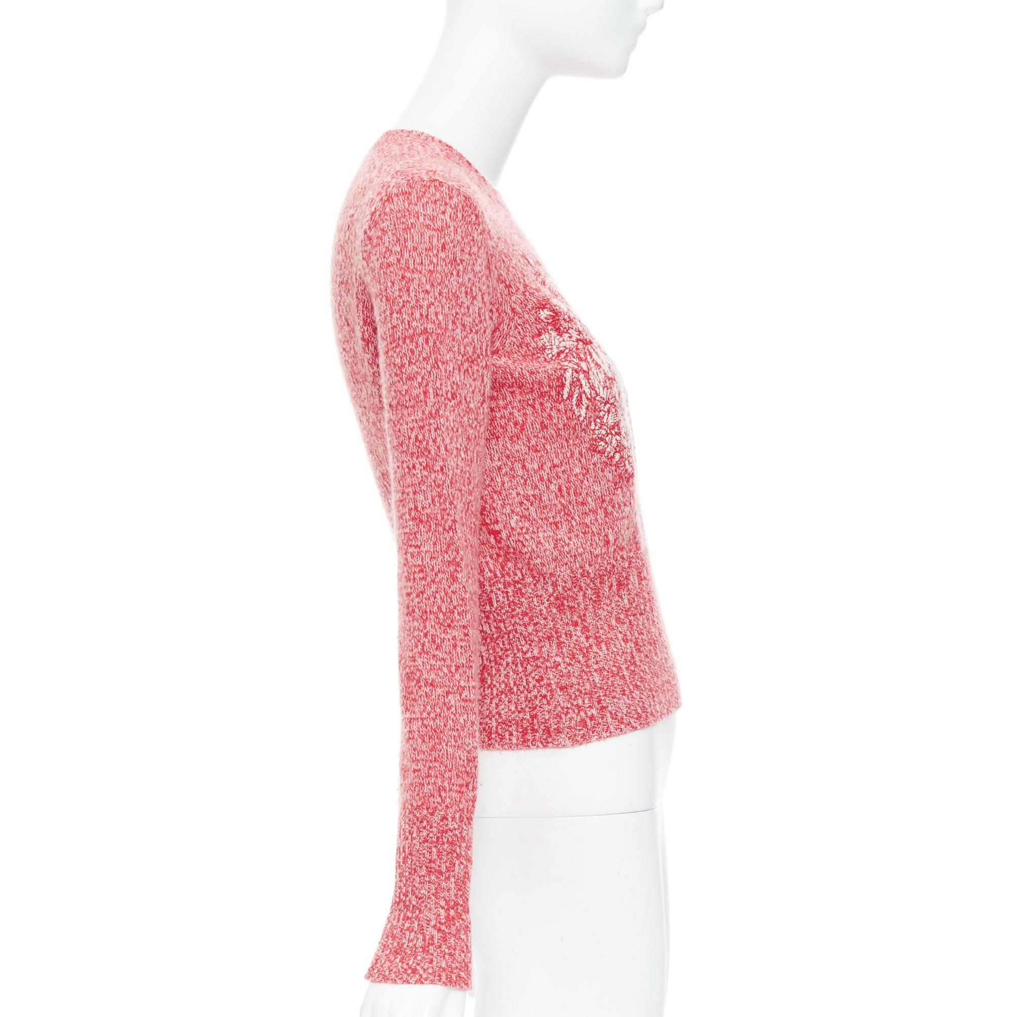 DIOR 2021 Dioramour red cream wool cashmere heart sweater FR36 S In Excellent Condition In Hong Kong, NT