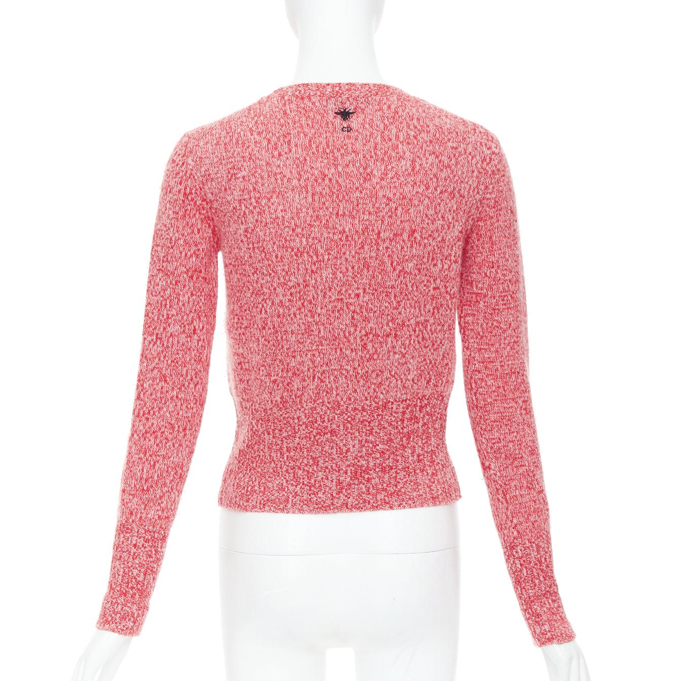 Women's DIOR 2021 Dioramour red cream wool cashmere heart sweater FR36 S