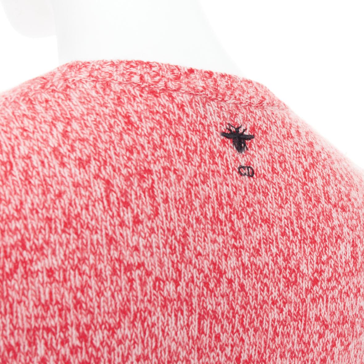 DIOR 2021 Dioramour red cream wool cashmere heart sweater FR36 S 2