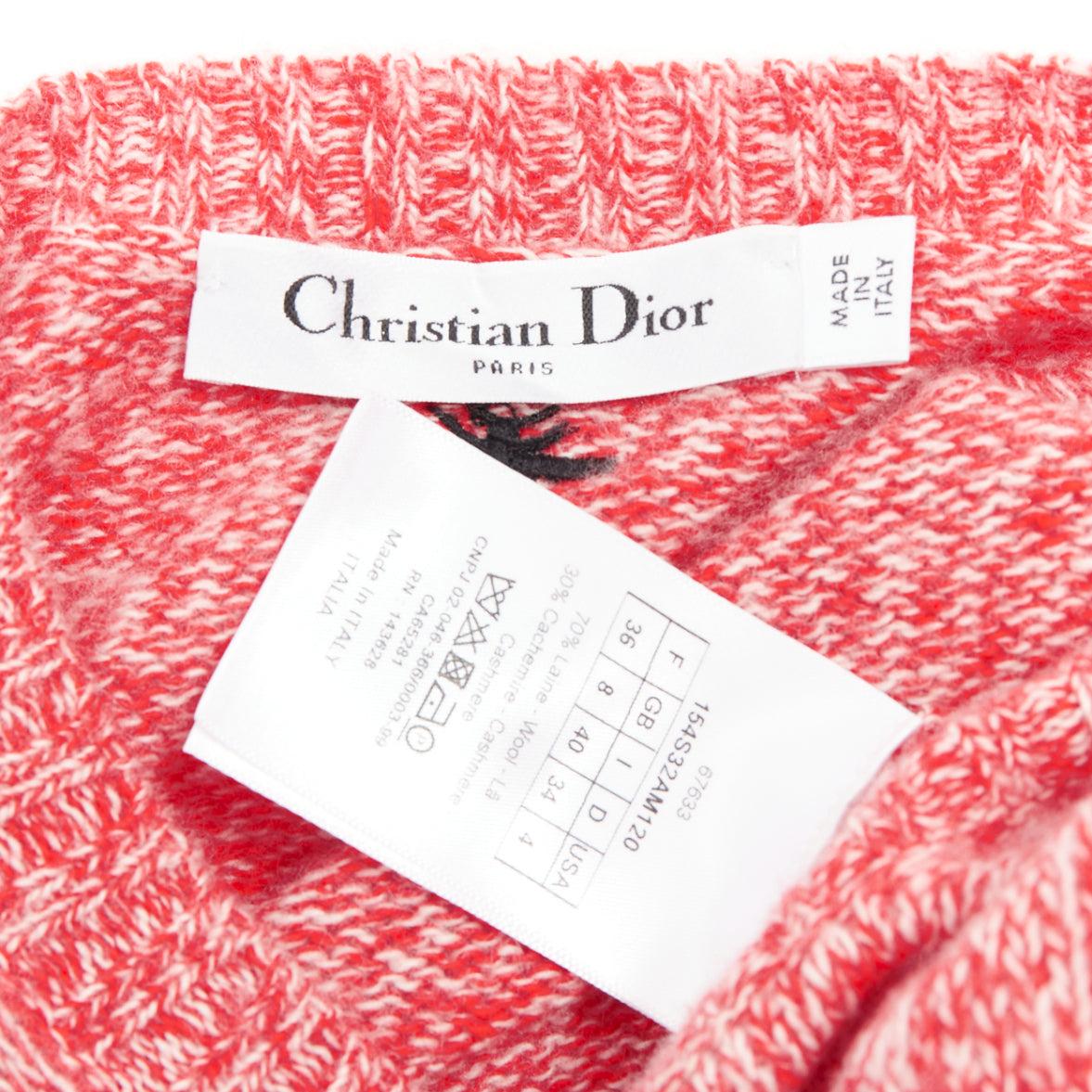 DIOR 2021 Dioramour red cream wool cashmere heart sweater FR36 S 3