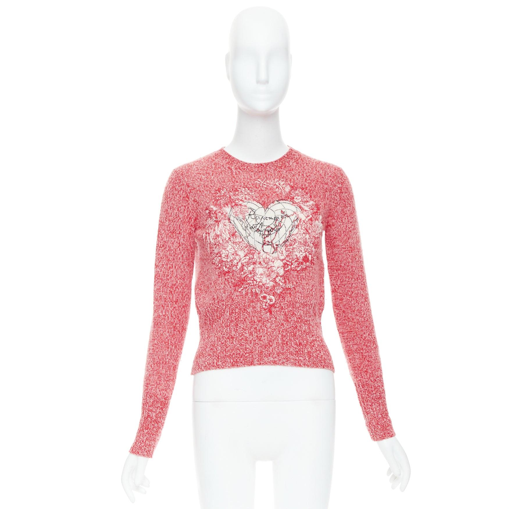 DIOR 2021 Dioramour red cream wool cashmere heart sweater FR36 S 4