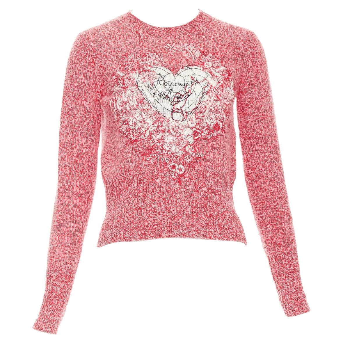DIOR 2021 Dioramour red cream wool cashmere heart sweater FR36 S