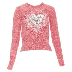DIOR 2021 Dioramour red cream wool cashmere heart sweater FR36 S