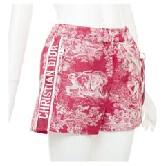 DIOR 2021 Dioriviera fuchsia red Toile de Jouy taffeta shorts FR32 XXS