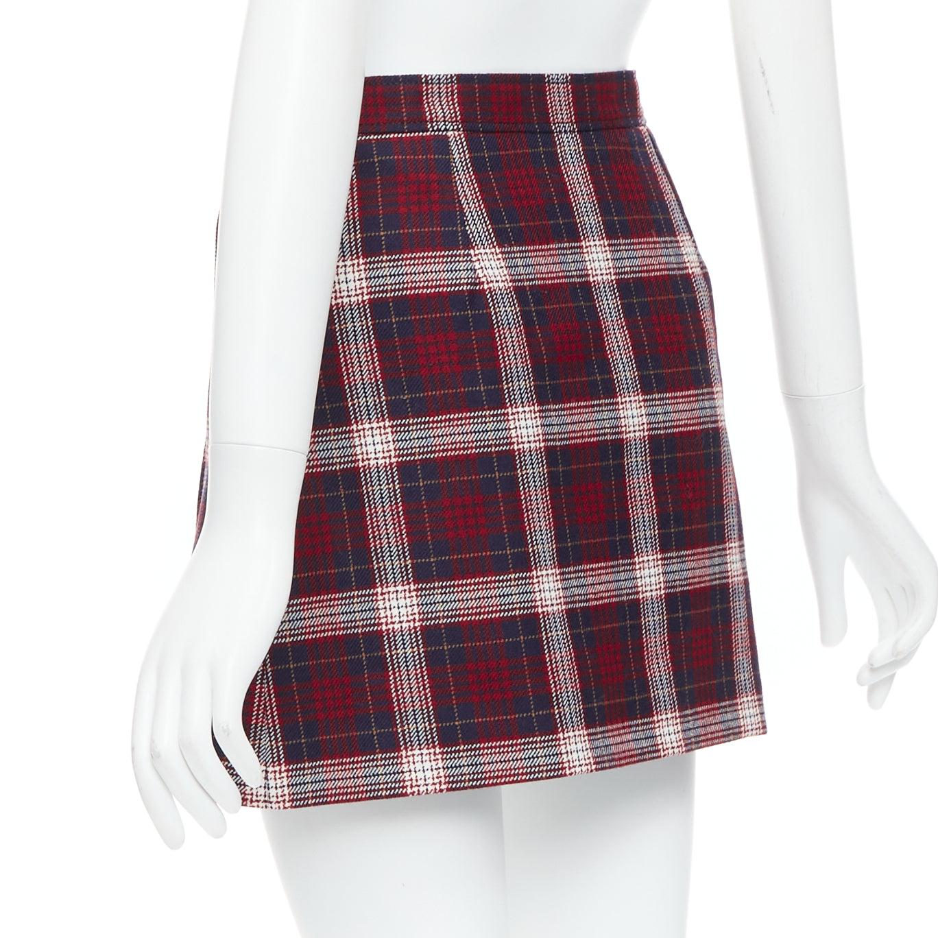 DIOR 2021 - Jupe trapèze doublée de laine vierge rouge marine FR34 XS en vente 1