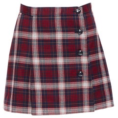 DIOR 2021 red navy virgin wool plaid silk lined A-line skirt FR34 XS
