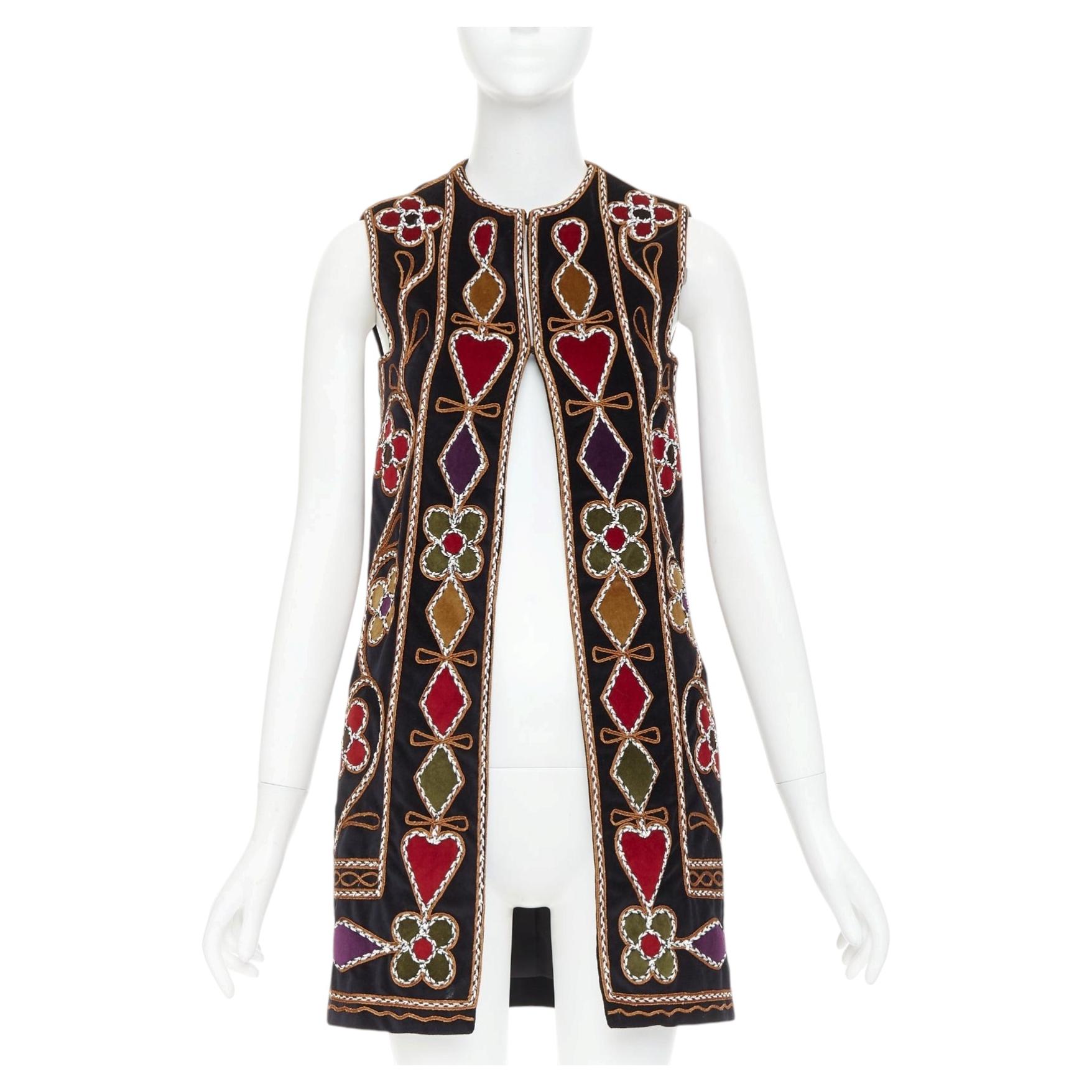 DIOR 2021 Runway black velvet  Folkloric Heart Velvet embroidered gilet FR34 XS