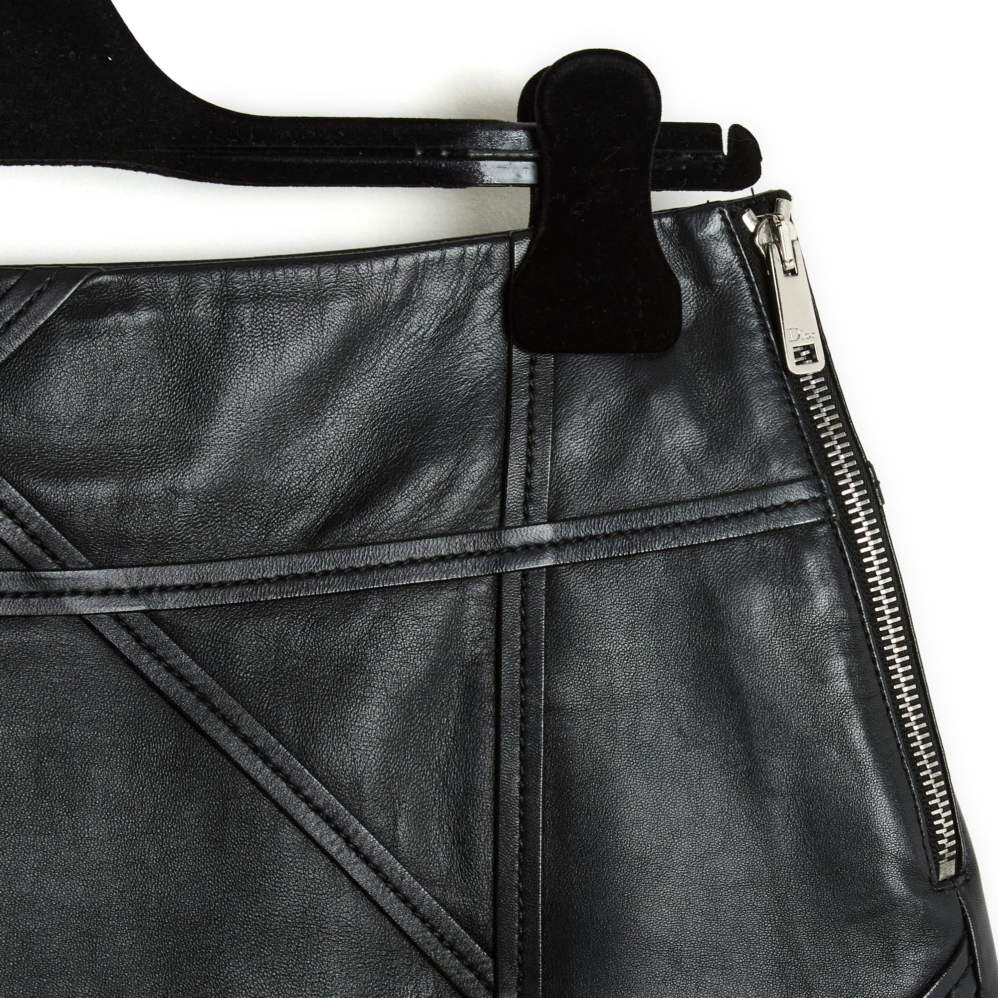 Women's Dior 2022 Jupe FR38 Macro Cannage Black Leather Skirt UK10 US8 For Sale