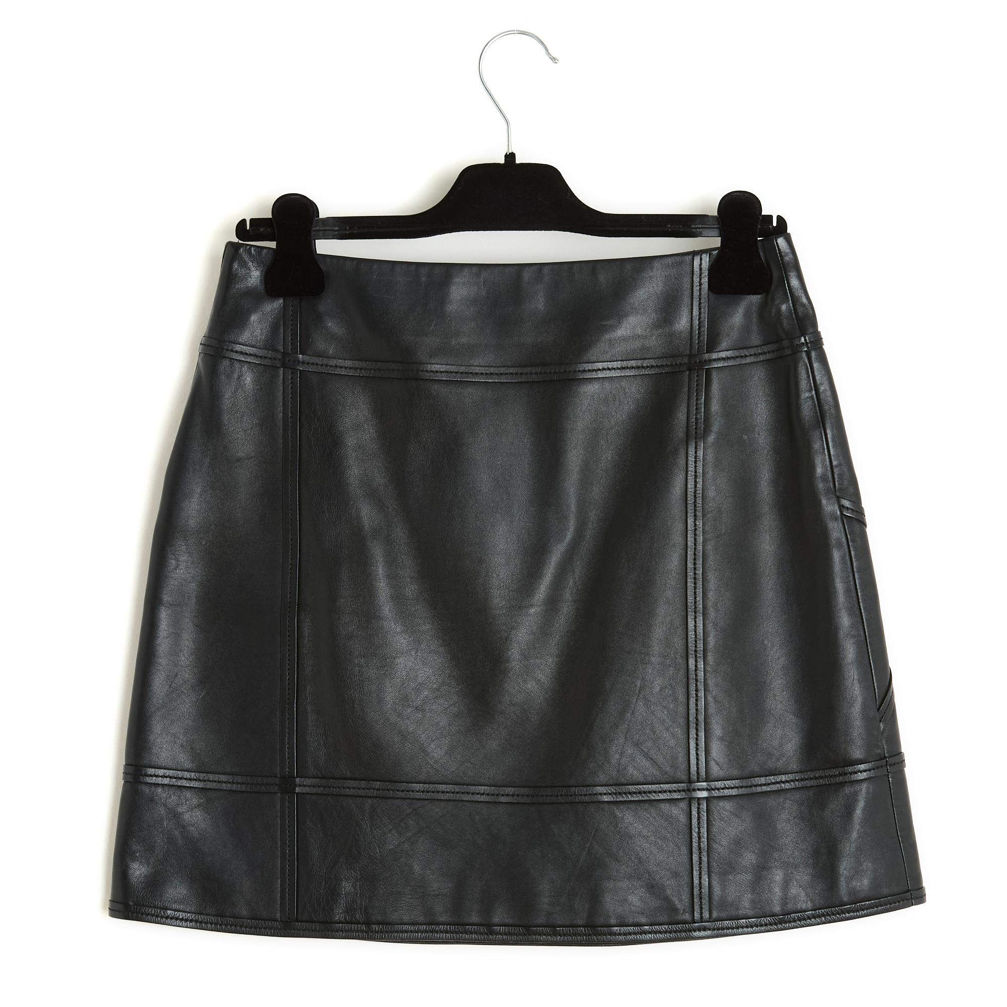 Dior 2022 Jupe FR38 Macro Cannage Black Leather Skirt UK10 US8 For Sale 2