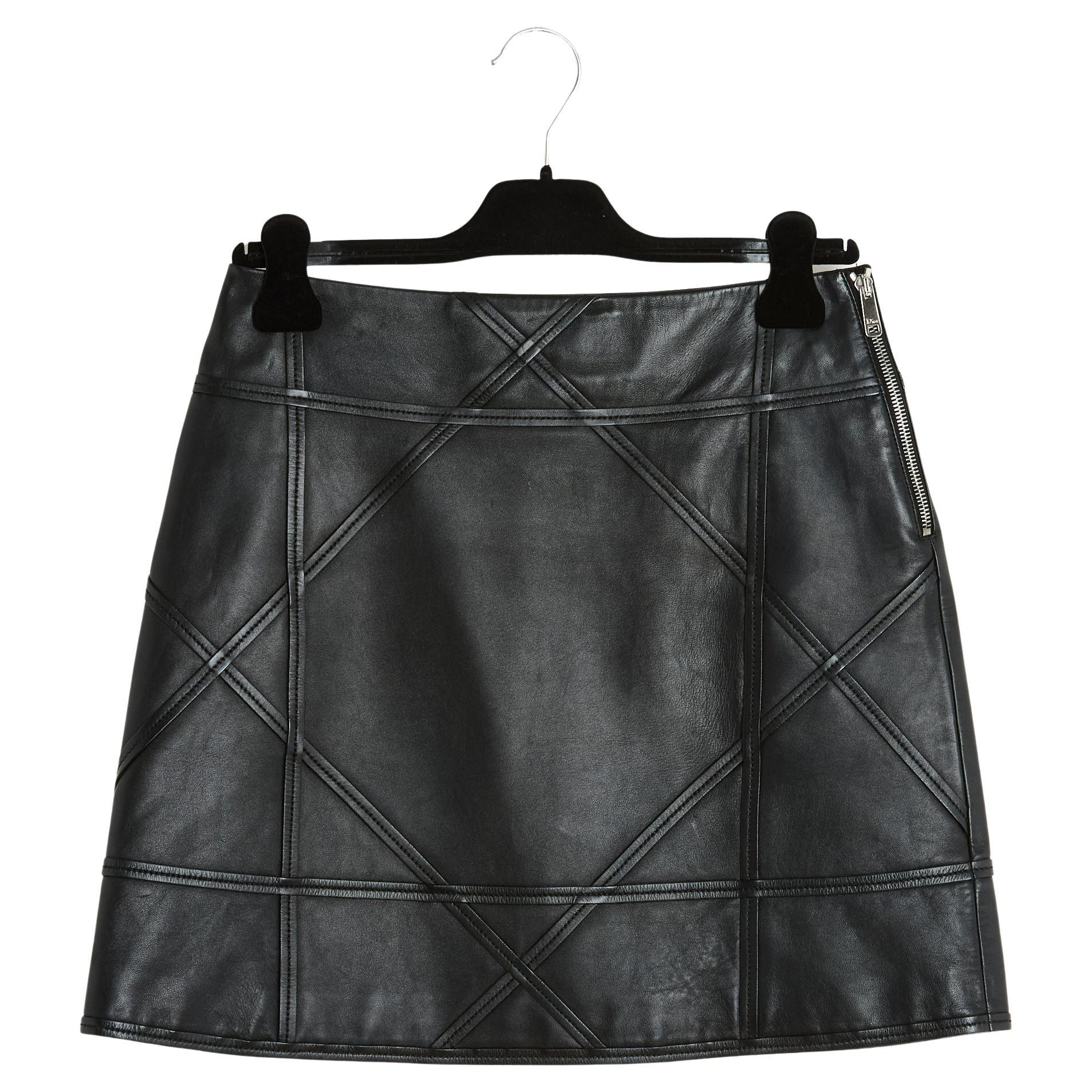 Dior 2022 Jupe FR38 Macro Cannage Black Leather Skirt UK10 US8 For Sale