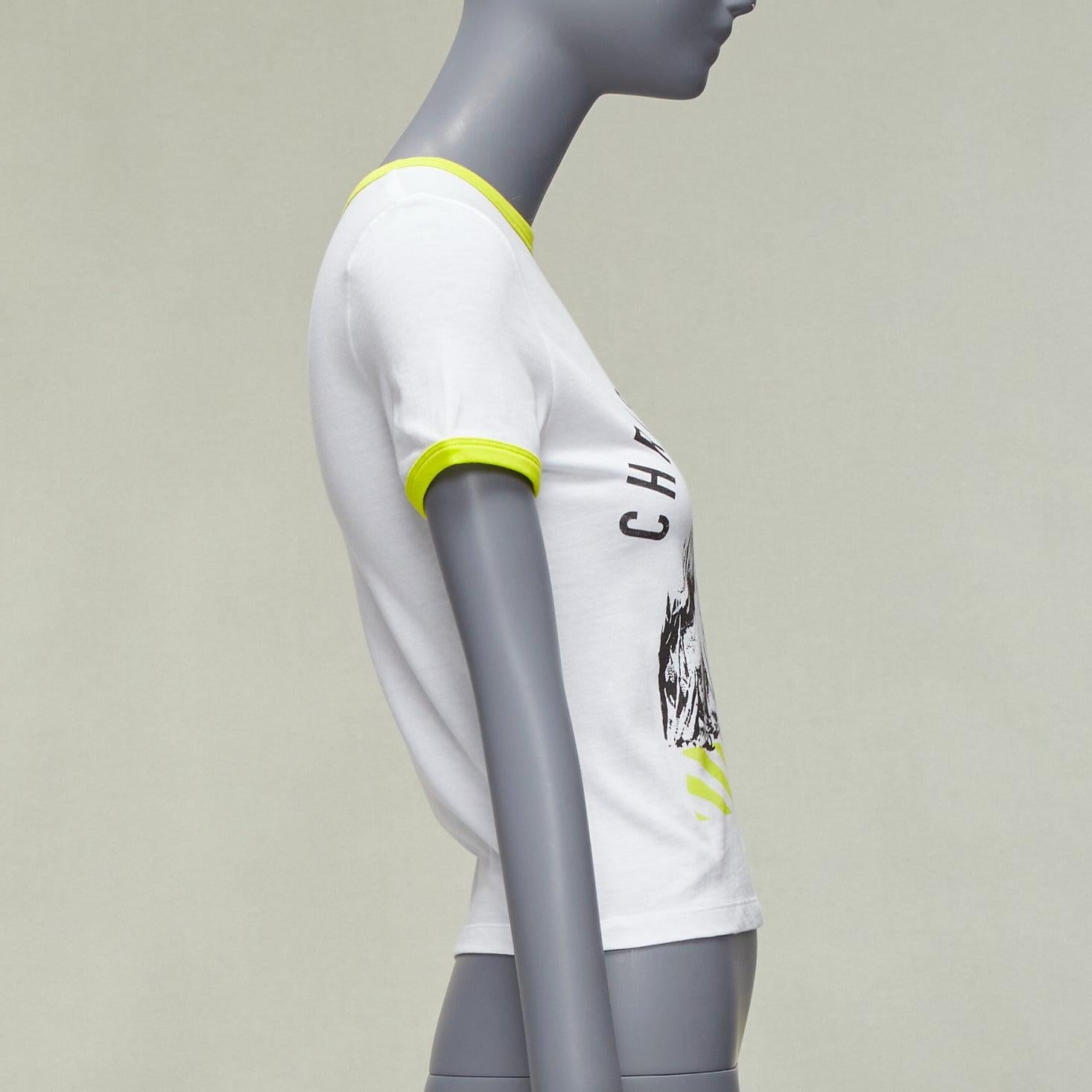 DIOR 2022 Logo Löwe Grafikdruck gelb beschnitten weiß Baumwolle Ringer-T-Shirt XS Damen im Angebot