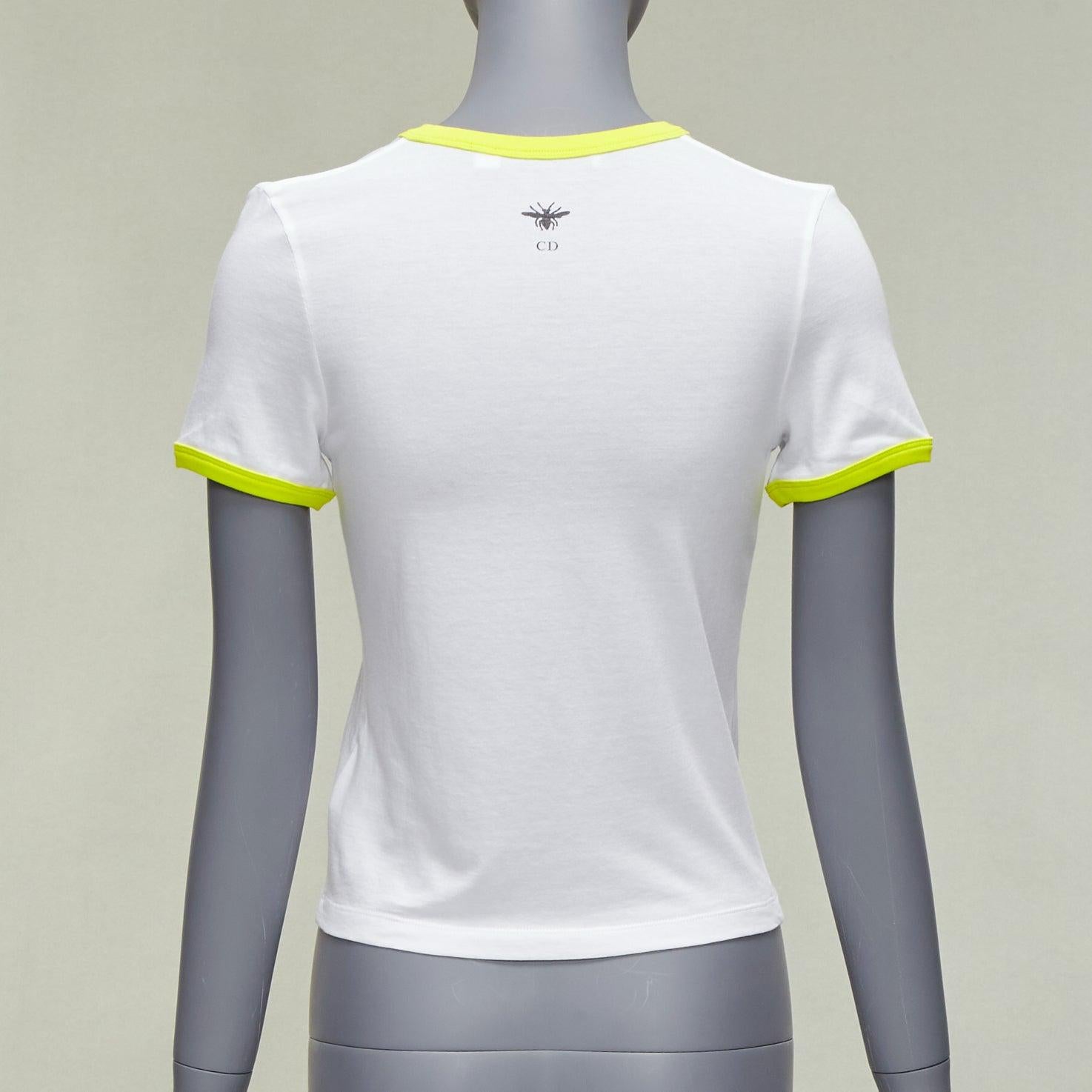 DIOR 2022 logo lion graphic print yellow cropped white cotton ringer tshirt XS en vente 1
