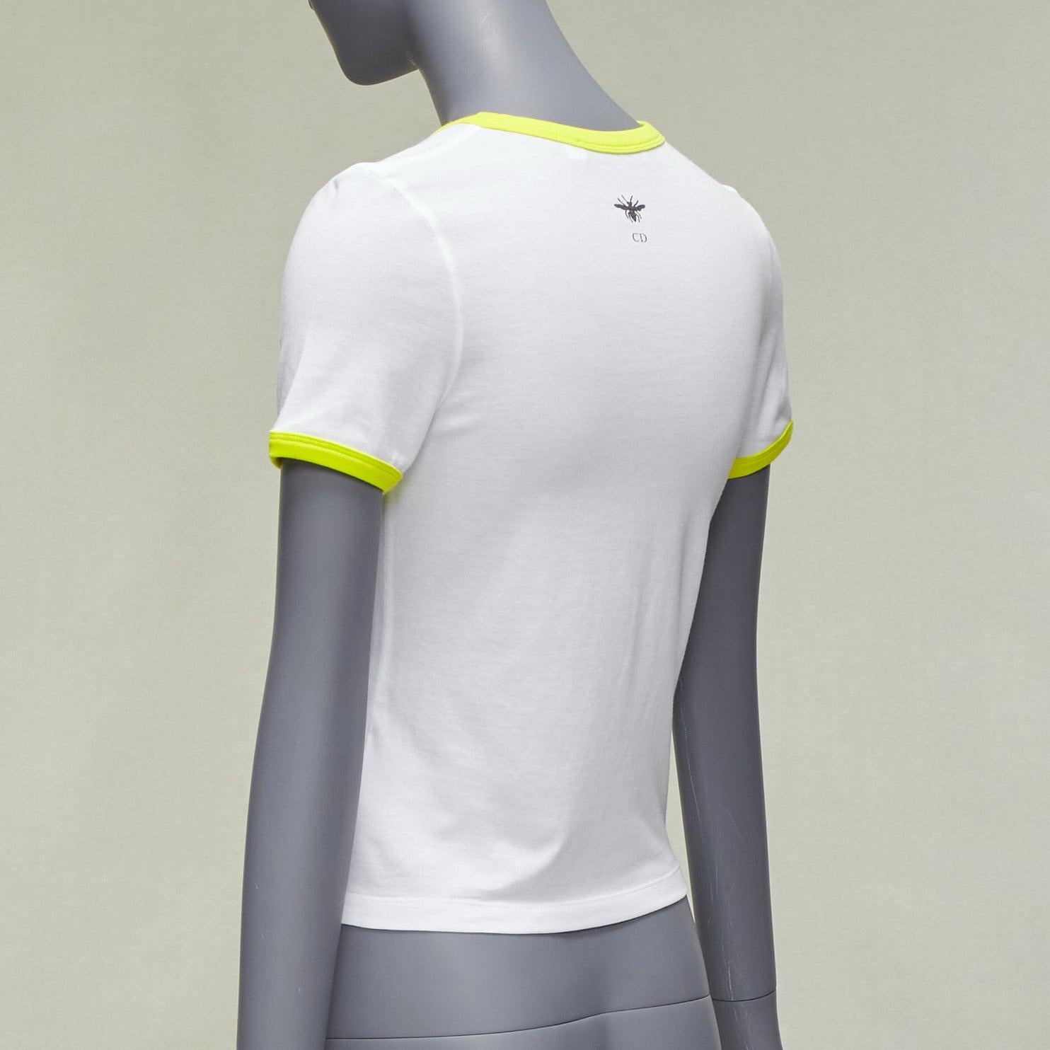 DIOR 2022 logo lion graphic print yellow cropped white cotton ringer tshirt XS For Sale 1