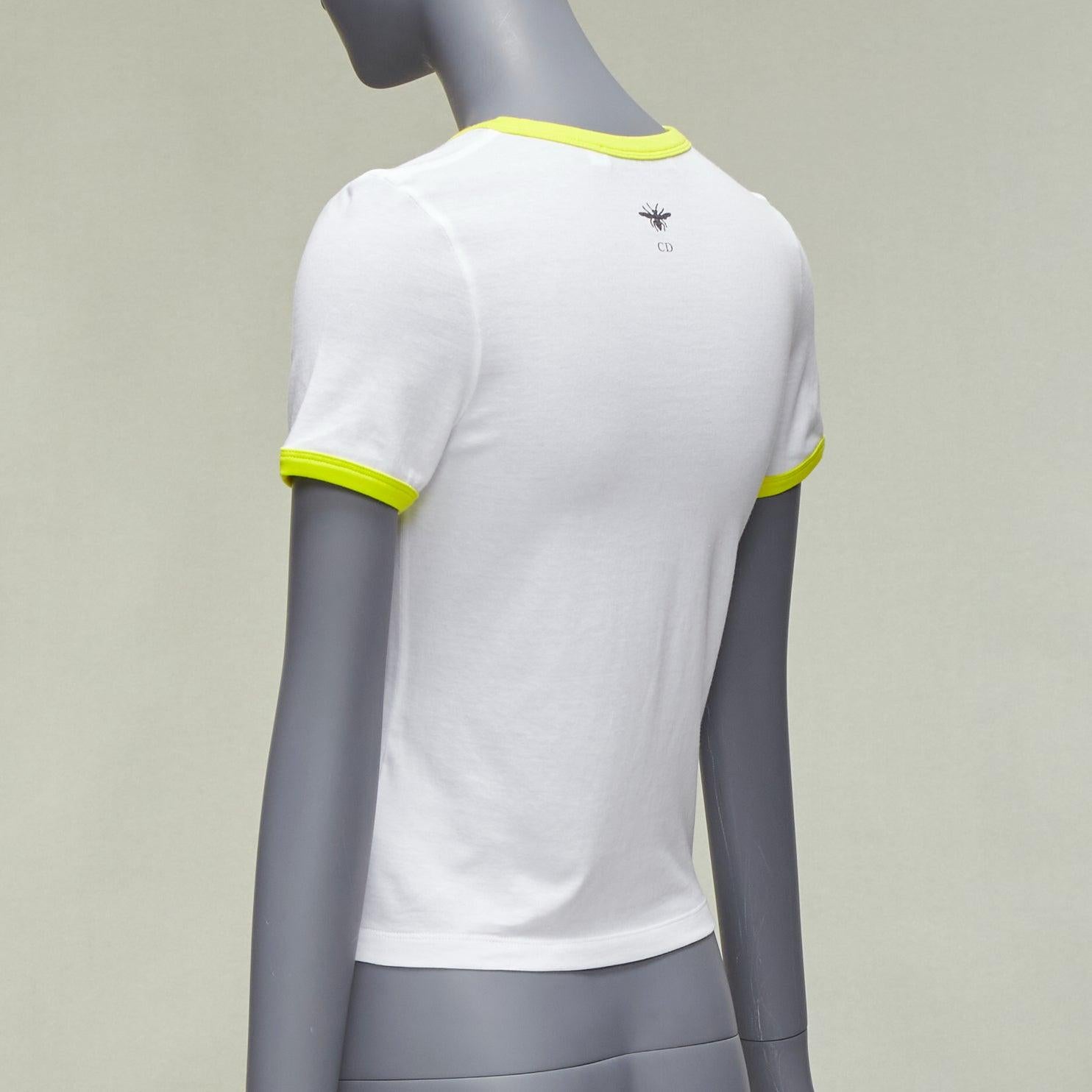DIOR 2022 logo lion graphic print yellow cropped white cotton ringer tshirt XS en vente 2