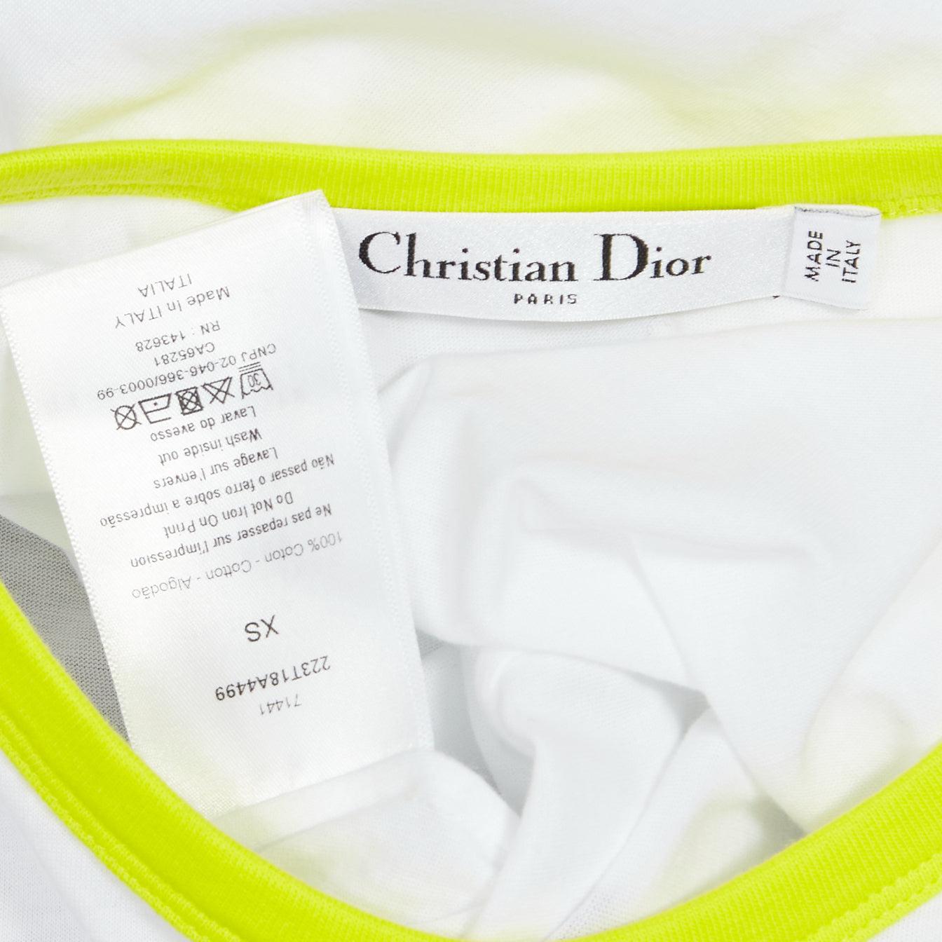 DIOR 2022 logo lion graphic print yellow cropped white cotton ringer tshirt XS For Sale 4