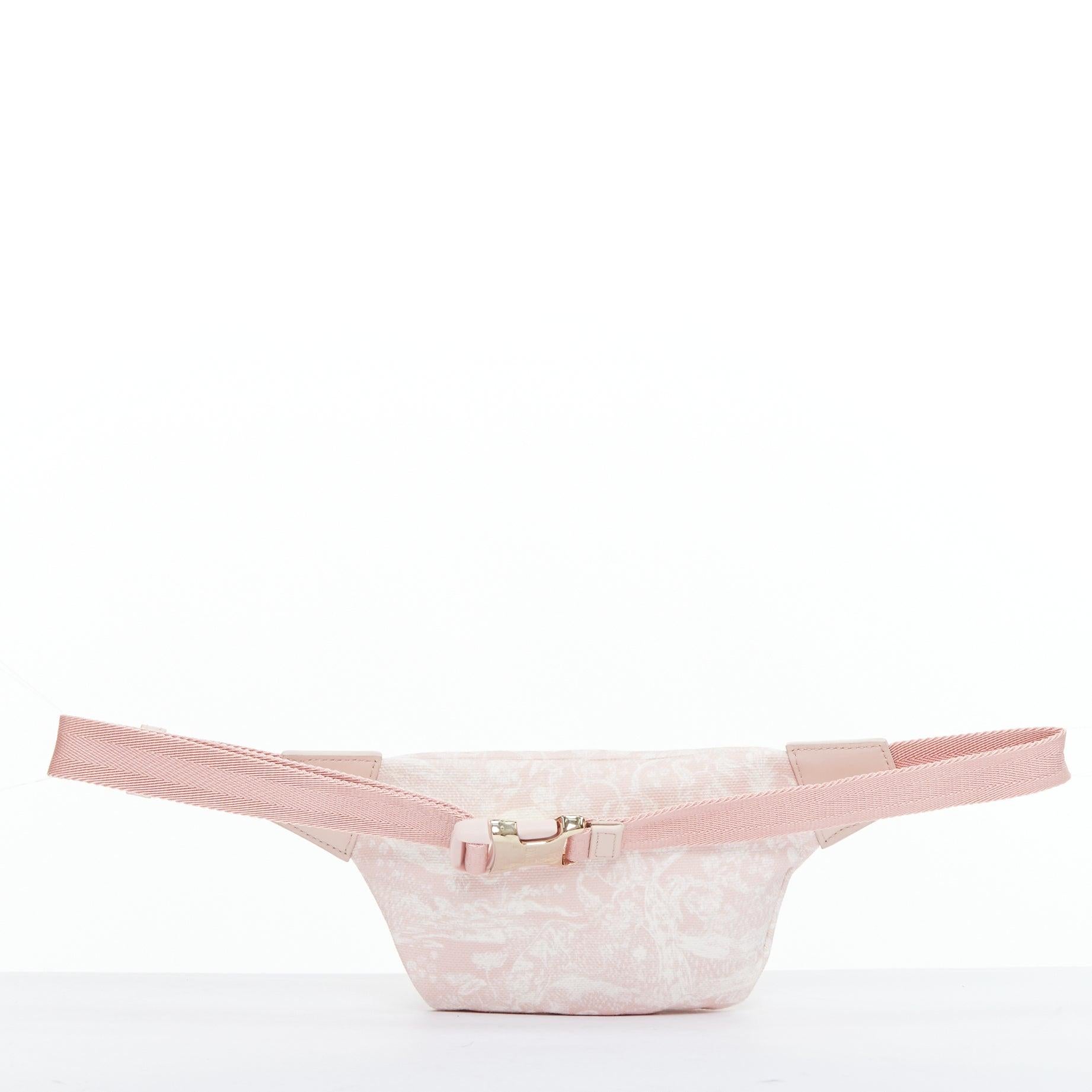 Beige DIOR 2022 pink Toile De Jouy print gold logo canvas belt bag