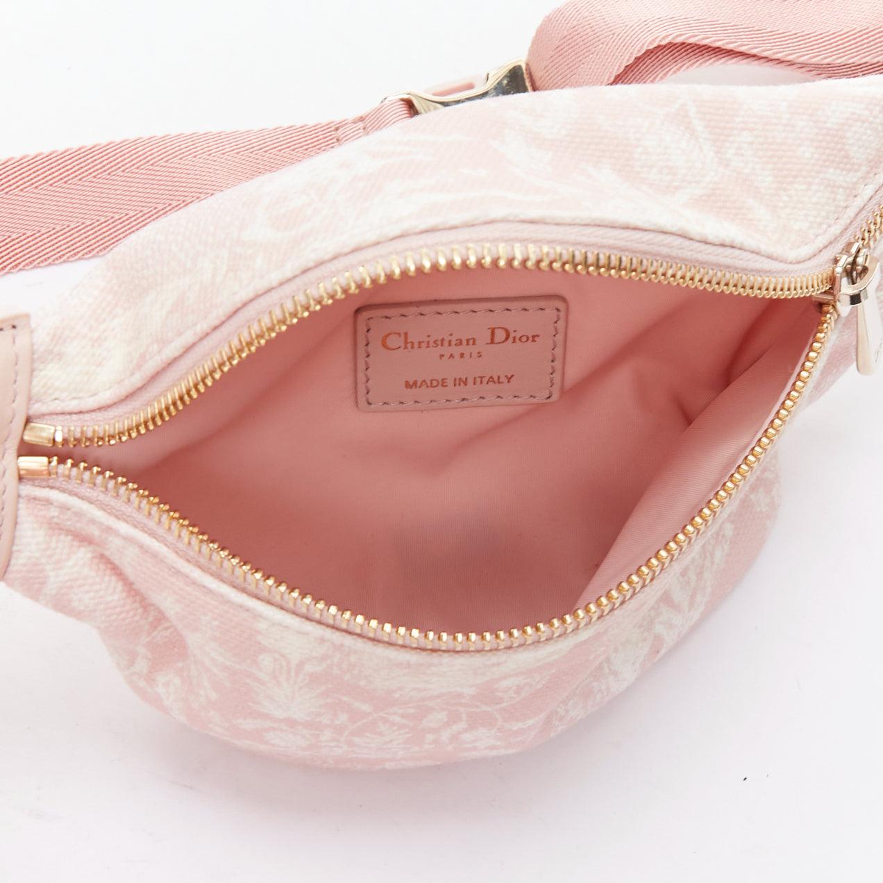 DIOR 2022 pink Toile De Jouy print gold logo canvas belt bag 2