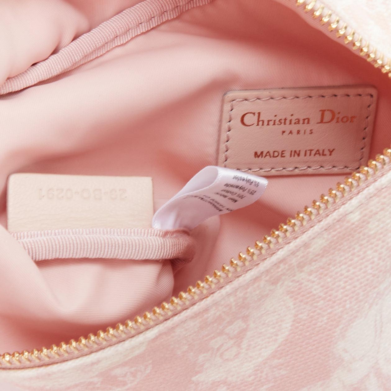 DIOR 2022 pink Toile De Jouy print gold logo canvas belt bag 4